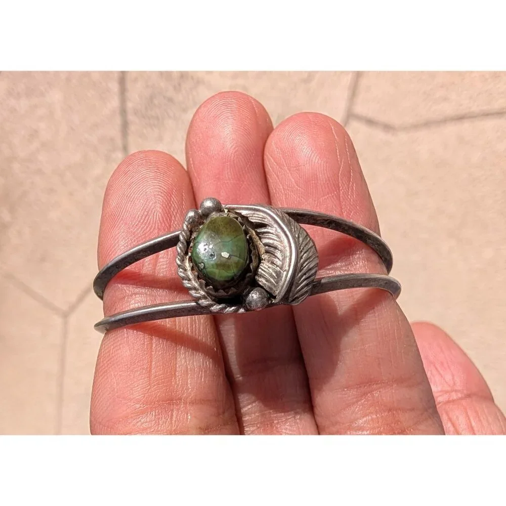 Navajo Sterling Silver & Turquoise Kids cuff Open Bracelet Native American 6.7g
